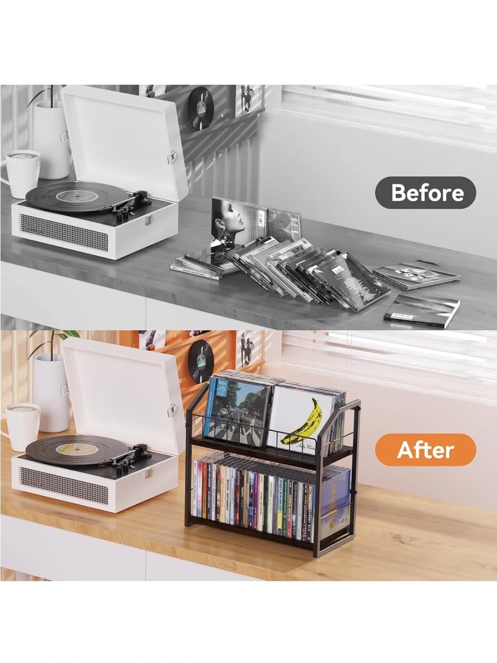 Black and Brown 2-Tier Media Storage Rack - Home Storage & Organization